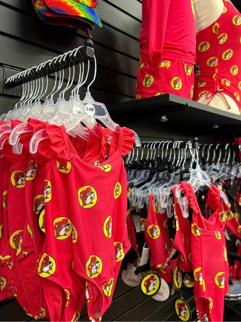 Buc-ee's Infant Girls One-Piece Swimsuit Red Ruffles Beaver Logo Texas 6-9 Month